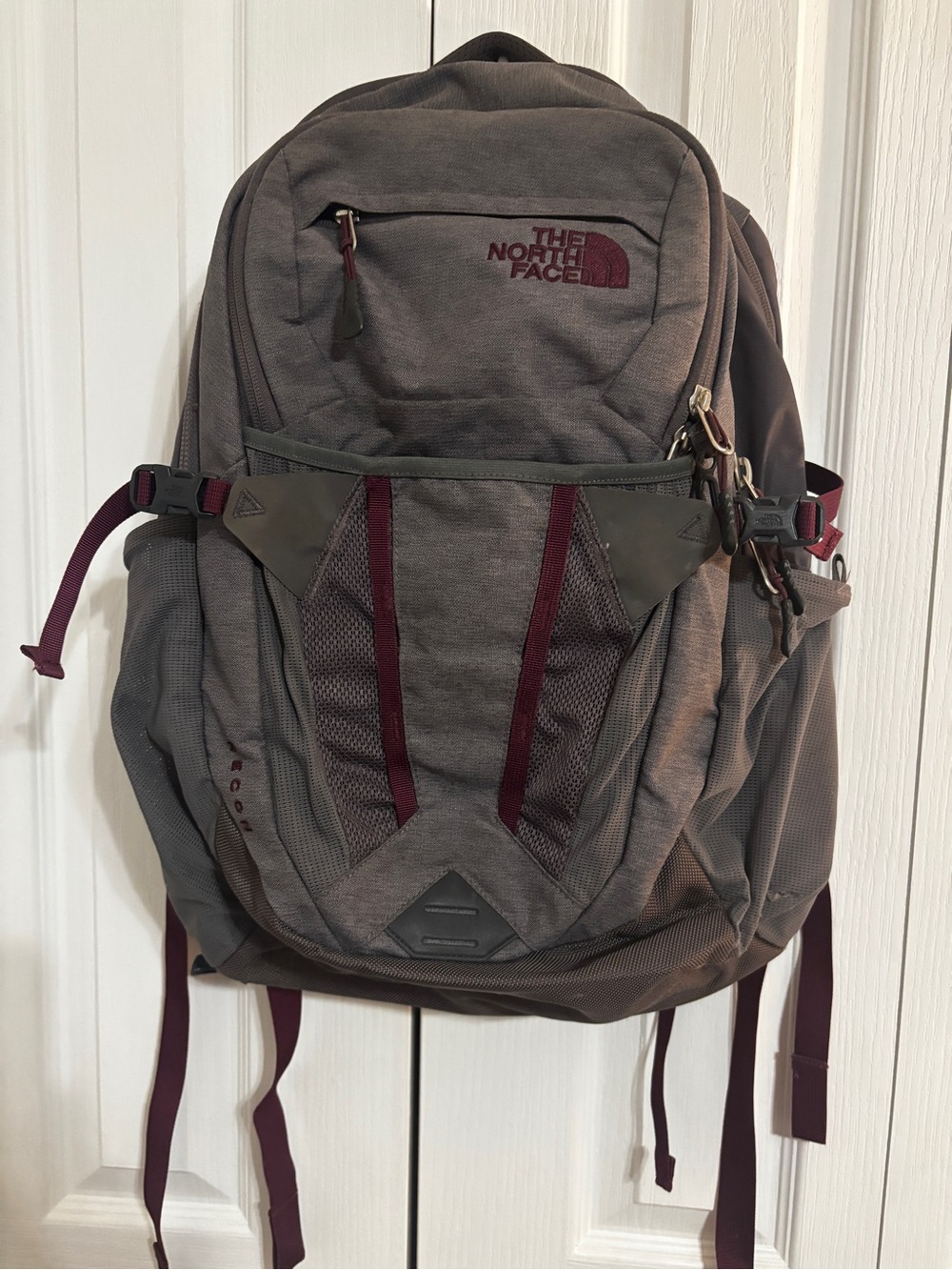 The North Face Gray and Burgundy Backpack